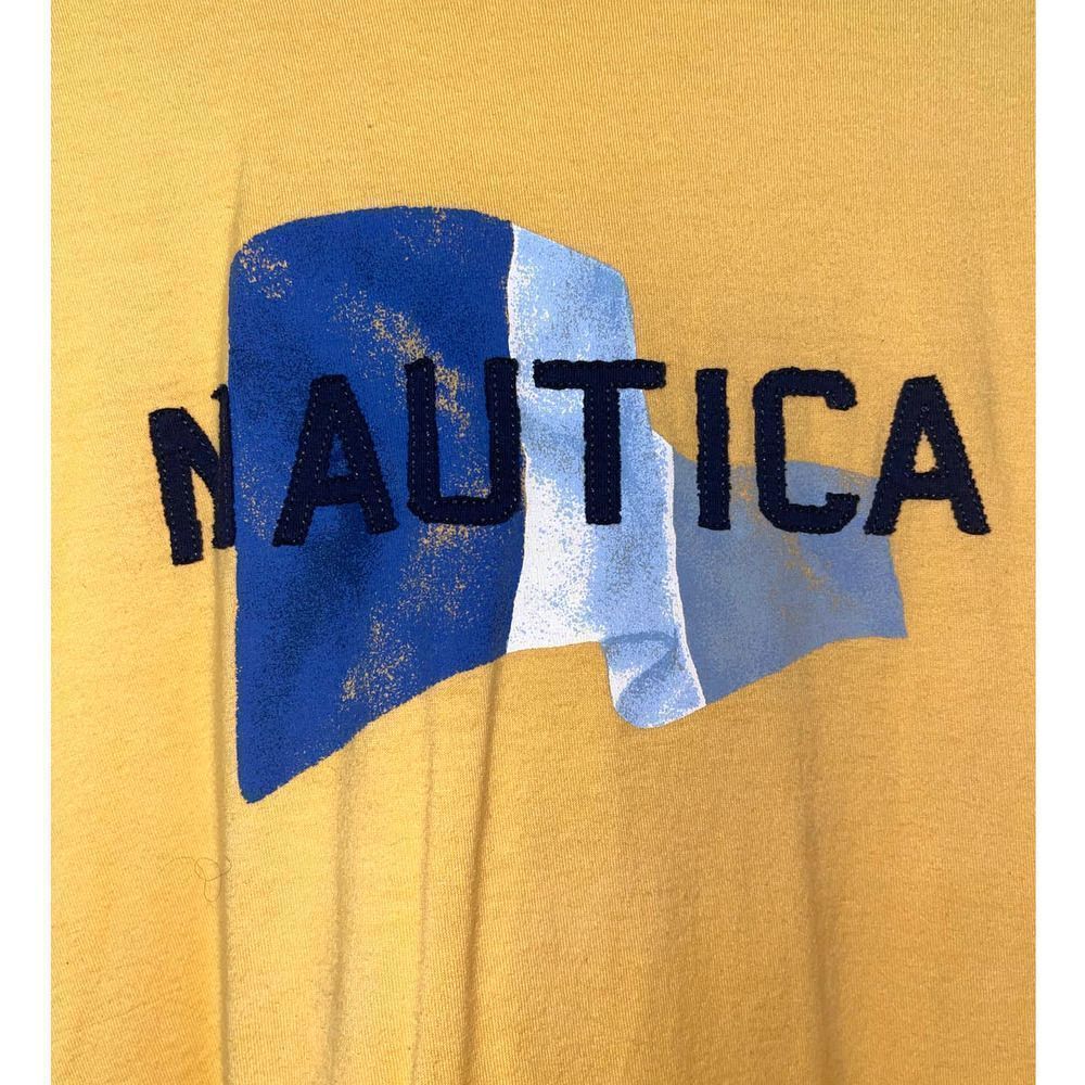 Nautica Y2K Yellow Mens T Shirt Size Large Blue Flag - Picture 2 of 4
